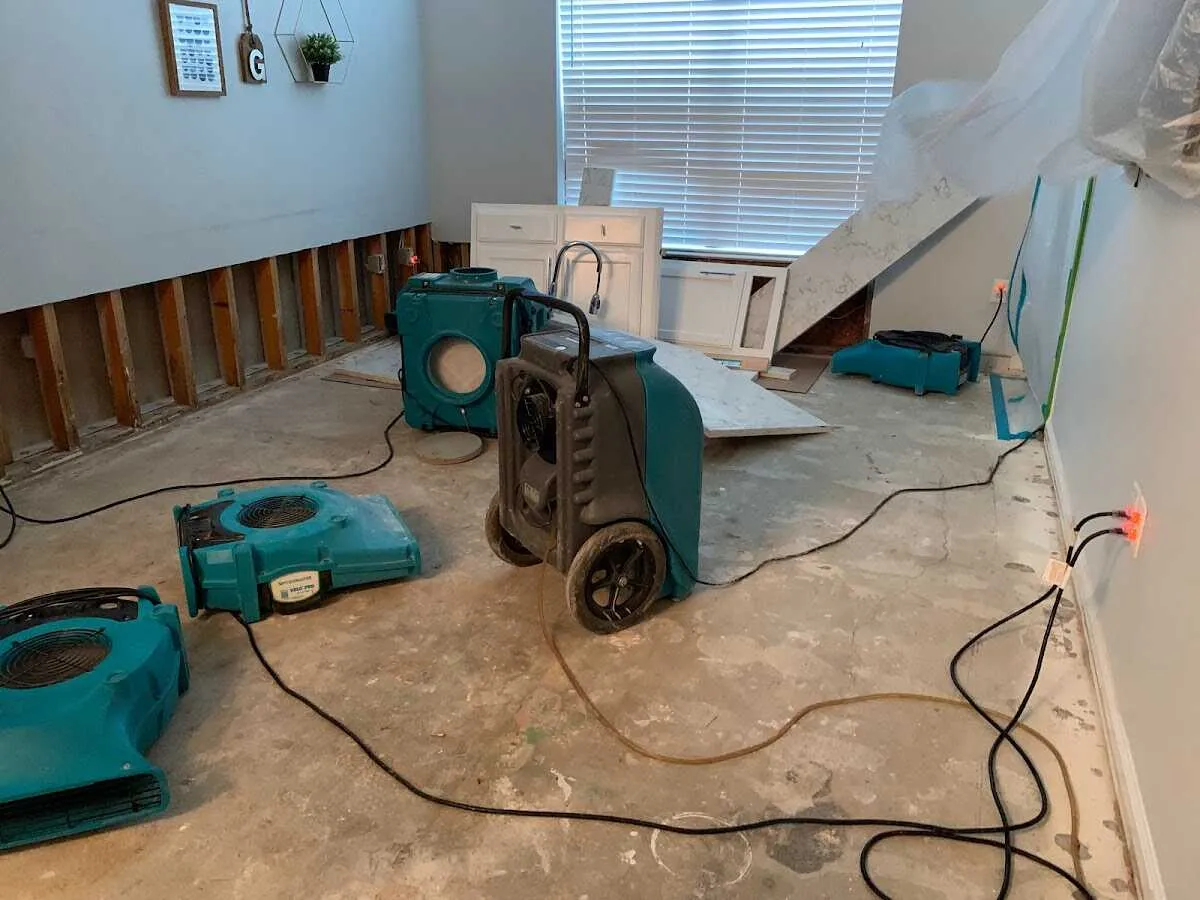 Dehumidifier in flood-cut room for Water Damage Restoration in Gretna